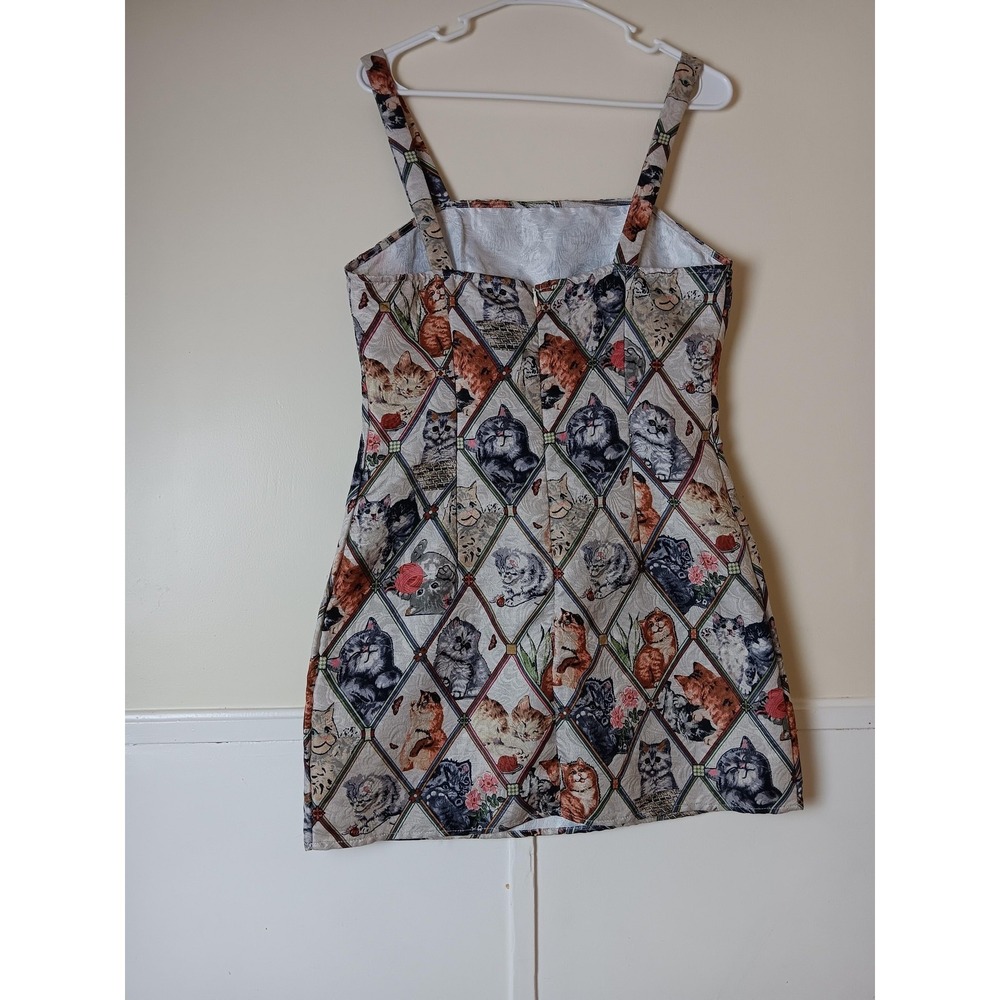 SHEIN MOD Dress Womens L Multicolor Cat Print Jacquard A-Line Sundress Mini - Picture 2 of 8